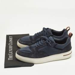 Pre Owned Loro Piana Navy Blue Neoprene and Suede Tennis Walk Lace Up Sneakers Size 41