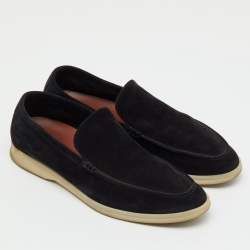 Pre Owned Loro Piana Black Suede Summer Walk Slip On Loafers Size 41.5