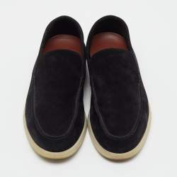 Pre Owned Loro Piana Black Suede Summer Walk Slip On Loafers Size 41.5