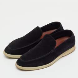 Pre Owned Loro Piana Black Suede Summer Walk Slip On Loafers Size 41.5
