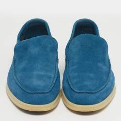 Pre Owned Loro Piana Blue Suede Summer Walk Loafers Size 42