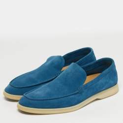 Pre Owned Loro Piana Blue Suede Summer Walk Loafers Size 42