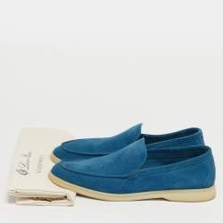 Pre Owned Loro Piana Blue Suede Summer Walk Loafers Size 42