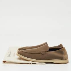 Pre Owned Loro Piana Khaki Brown Knit Fabric and Suede Open Walk Slip On Loafers Size 42