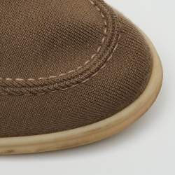 Pre Owned Loro Piana Khaki Brown Knit Fabric and Suede Open Walk Slip On Loafers Size 42