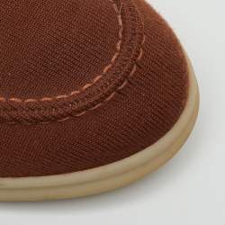 Pre Owned Loro Piana Rust Brown Knit Fabric and Suede Open Walk Slip On Loafers Size 41