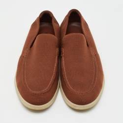 Pre Owned Loro Piana Rust Brown Knit Fabric and Suede Open Walk Slip On Loafers Size 41