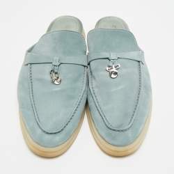 مملوكة مسبقًا حذاء سلايد فلات لورو بيانا بابوش شارمز والك سويدي أزرق مقاس 41