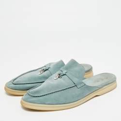 مملوكة مسبقًا حذاء سلايد فلات لورو بيانا بابوش شارمز والك سويدي أزرق مقاس 41