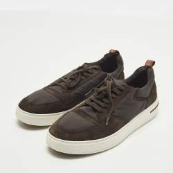 Pre Owned حذاء رياضي لورو بيانا نسيج تريكو أزرق بحري وجلد نهاية الأسبوع برباط مقاس 42