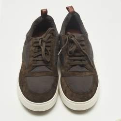 Pre Owned حذاء رياضي لورو بيانا نسيج تريكو أزرق بحري وجلد نهاية الأسبوع برباط مقاس 42