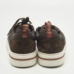 Pre Owned حذاء رياضي لورو بيانا نسيج تريكو أزرق بحري وجلد نهاية الأسبوع برباط مقاس 42