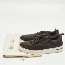 Pre Owned حذاء رياضي لورو بيانا نسيج تريكو أزرق بحري وجلد نهاية الأسبوع برباط مقاس 42