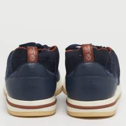 Pre Owned حذاء رياضي لورو بيانا نسيج تريكو أزرق بحري وجلد نهاية الأسبوع برباط مقاس 42