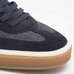 Pre Owned Loro Piana Tennis Walk Size 42.5 Blue Denim and Suede Low Top Sneakers