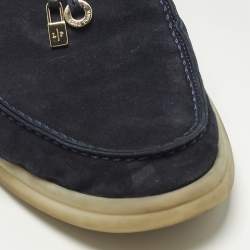 Pre Owned Loro Piana Summer Charms Walk Size 39 Navy Blue Suede Loafers