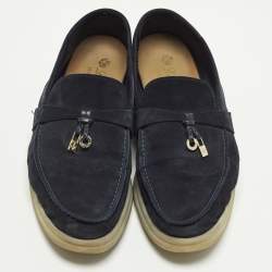 Pre Owned Loro Piana Summer Charms Walk Size 39 Navy Blue Suede Loafers
