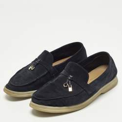 Pre Owned Loro Piana Summer Charms Walk Size 39 Navy Blue Suede Loafers