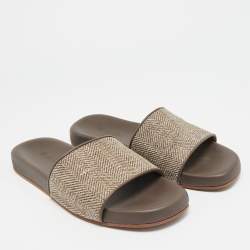 Pre Owned Loro Piana Size 42 Brown Fabric and Leather Flat Slide Sandals
