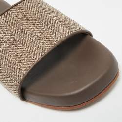 Pre Owned Loro Piana Size 42 Brown Fabric and Leather Flat Slide Sandals