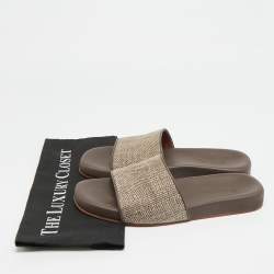 Pre Owned Loro Piana Size 42 Brown Fabric and Leather Flat Slide Sandals