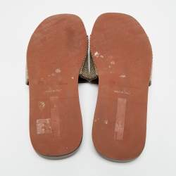 Pre Owned Loro Piana Size 42 Brown Fabric and Leather Flat Slide Sandals