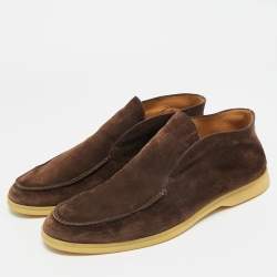 Pre Owned حذاء بوت كاحل لورو بيانا واك مفتوح سويد بني داكن مقاس 44