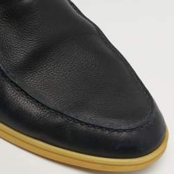 Pre Owned Loro Piana Open Walk Size 44 Navy Blue Leather Ankle Length Boots