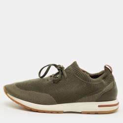 مملوكة مسبقًا Loro Piana 360 LP Flexy Walk Size 43 Olive Green Knit Fabric and Leather Low Top Sneakers