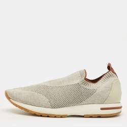 Pre Owned Loro Piana 360 LP Flexy Walk Size 40 Light Grey Knit Fabric Slip On Sneakers