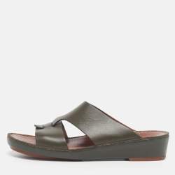 Pre Owned Loro Piana New Buckle Size 43.5 Green Leather Slide Sandals