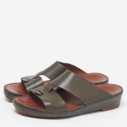 Pre Owned Loro Piana New Buckle Size 43.5 Green Leather Slide Sandals