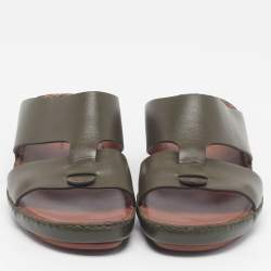 Pre Owned Loro Piana New Buckle Size 43.5 Green Leather Slide Sandals