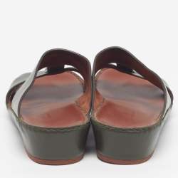 Pre Owned Loro Piana New Buckle Size 43.5 Green Leather Slide Sandals