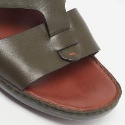 Pre Owned Loro Piana New Buckle Size 43.5 Green Leather Slide Sandals