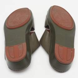 Pre Owned Loro Piana New Buckle Size 43.5 Green Leather Slide Sandals