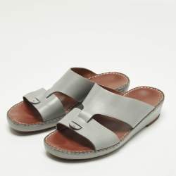 Pre Owned Loro Piana New Buckle Size 43.5 Blue Leather Slide Sandals