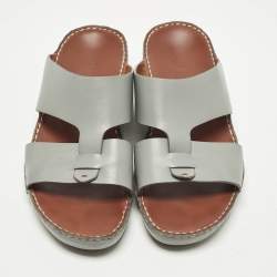 Pre Owned Loro Piana New Buckle Size 43.5 Blue Leather Slide Sandals