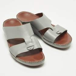 Pre Owned Loro Piana New Buckle Size 43.5 Blue Leather Slide Sandals