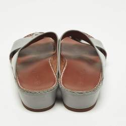 Pre Owned Loro Piana New Buckle Size 43.5 Blue Leather Slide Sandals