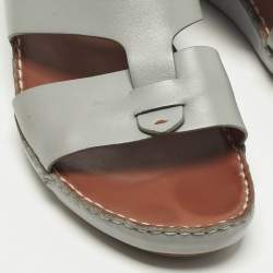 Pre Owned Loro Piana New Buckle Size 43.5 Blue Leather Slide Sandals