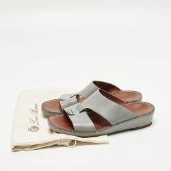 Pre Owned Loro Piana New Buckle Size 43.5 Blue Leather Slide Sandals