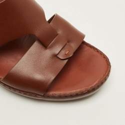 Pre Owned Loro Piana New Buckle Size 43.5 Brown Leather Slide Sandals
