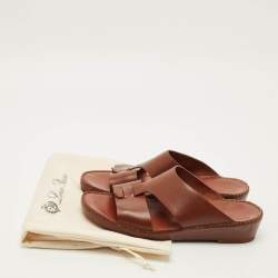 Pre Owned Loro Piana New Buckle Size 43.5 Brown Leather Slide Sandals