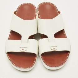 Pre Owned Loro Piana Buckle Size 43.5 White Leather Slide Sandals