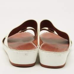 Pre Owned Loro Piana Buckle Size 43.5 White Leather Slide Sandals