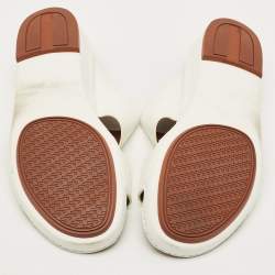 Pre Owned Loro Piana Buckle Size 43.5 White Leather Slide Sandals