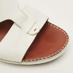 Pre Owned Loro Piana Buckle Size 43.5 White Leather Slide Sandals