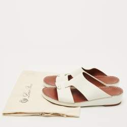 Pre Owned Loro Piana Buckle Size 43.5 White Leather Slide Sandals