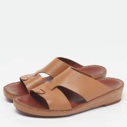 Pre Owned Loro Piana New Buckle Size 43.5 Brown Leather Slide Sandals